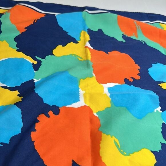 Multicolored Retro Rain scarf Blue green yellow orange EUC - Picture 7 of 11